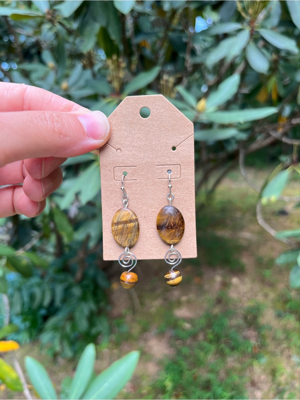 Handmade Wire Wrapped Tiger’s Eye Gemstone Dangle Earrings